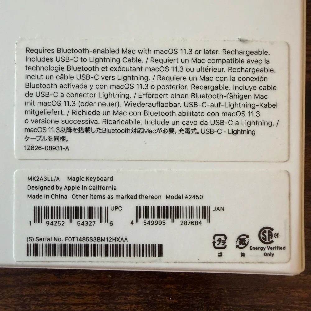 Apple Magic Keyboard Wireless Bluetooth Silver White Model A2450 MK2A3LL/A